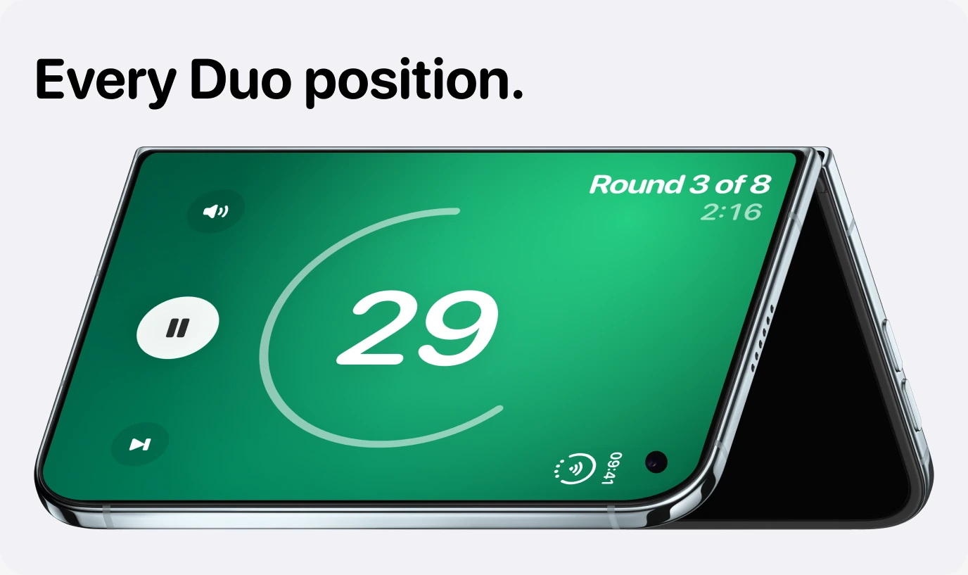 Every Duo position. Shift’s workout timer on iPhone Duo in tent position.