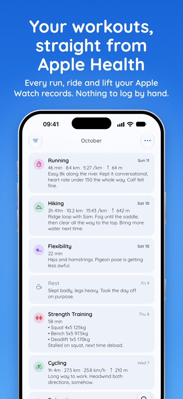 Your workouts, straight from Apple Health